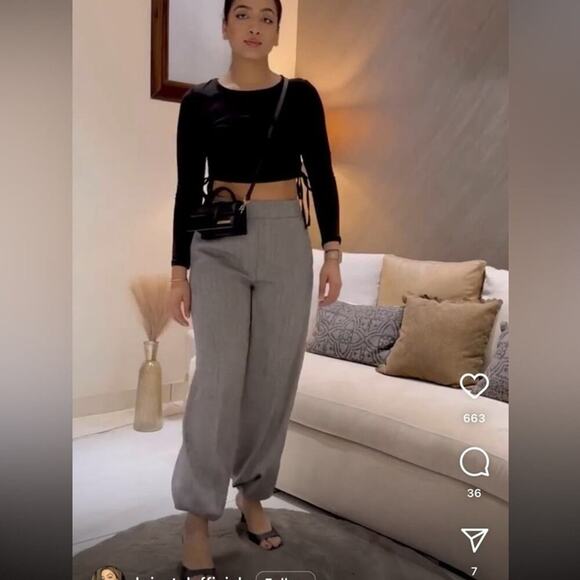 Zara Grey WIDE LEG HERRINGBONE PANTS Size Large - Picture 10 of 14